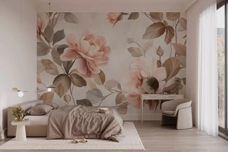 murales de pared rosas pintorescas al estilo de la pintura al óleo w04873