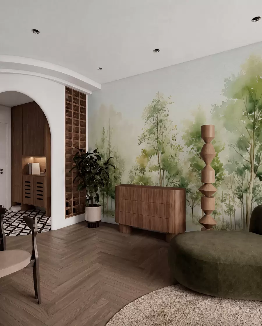 murales de pared Bosque caducifolio en acuarela w05180