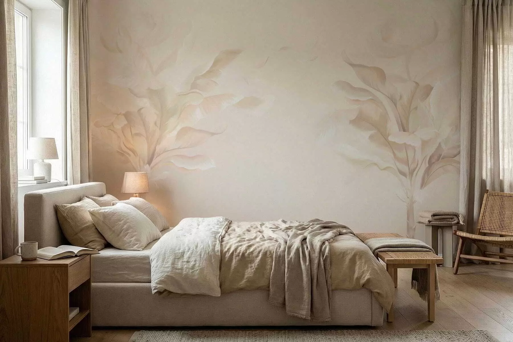 murales de pared Plantas decorativas aireadas en cálidos tonos cremosos. w05126