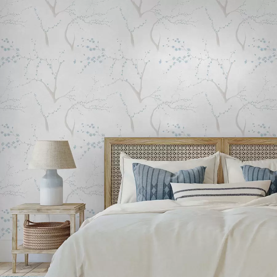 murales de pared Ramas ligeras con flores azules a01111