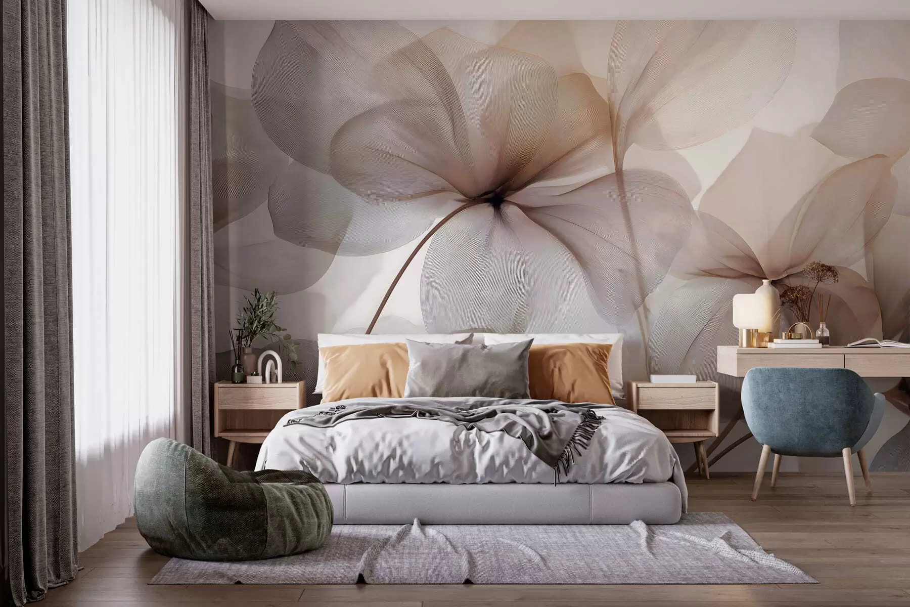 murales de pared flores semitransparentes con vetas w05070
