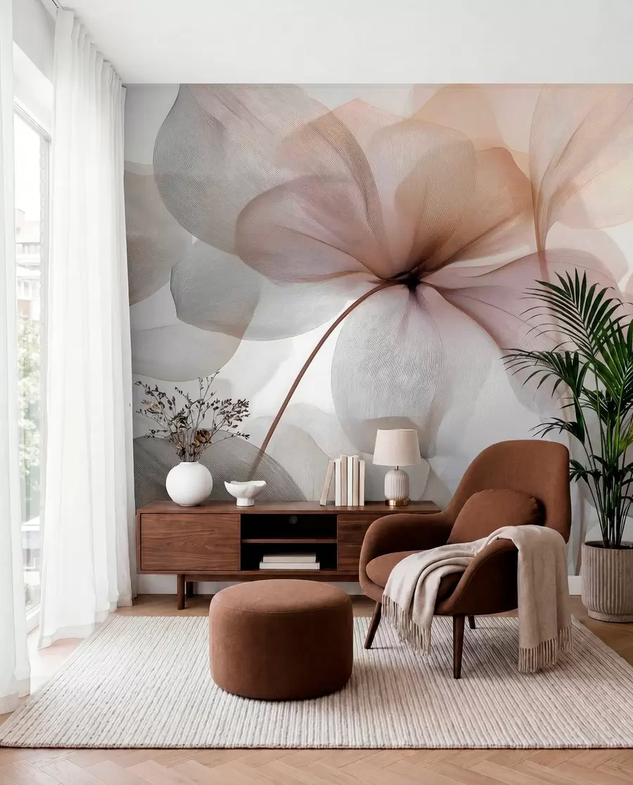 murales de pared flores semitransparentes con vetas w05070