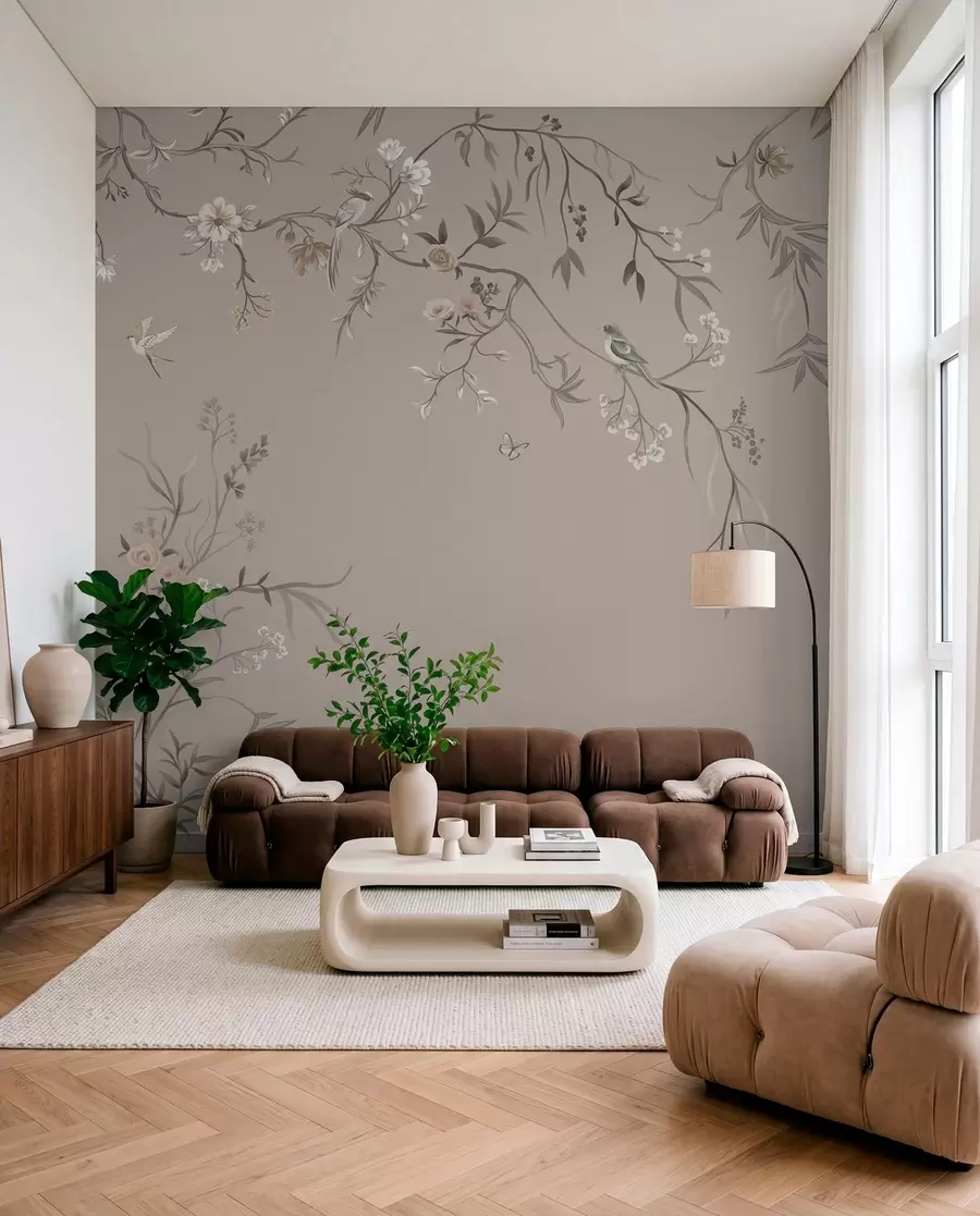 murales de pared Ramas y aves sobre topo w05127v3