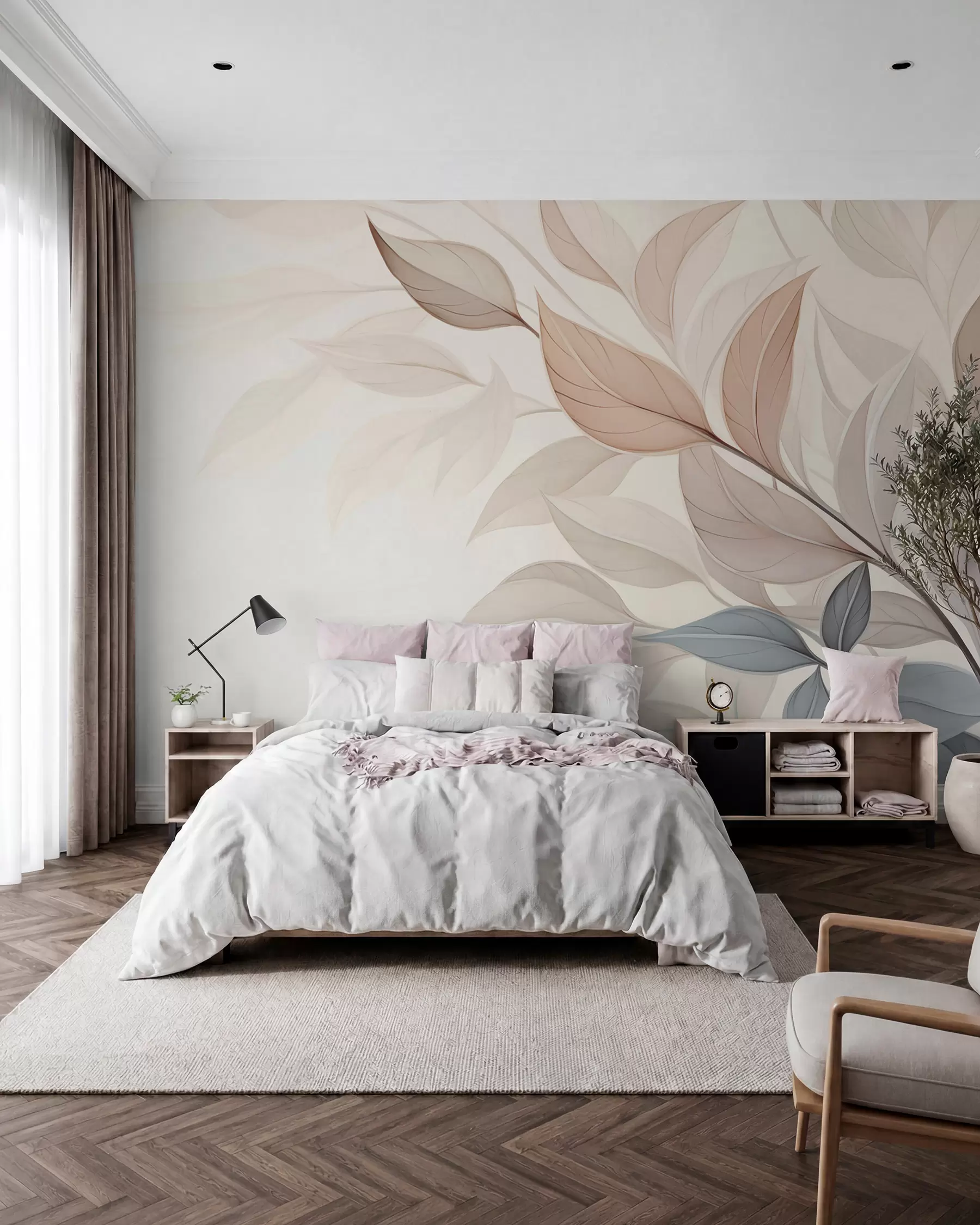 murales de pared Capas de hojas rosadas w05227