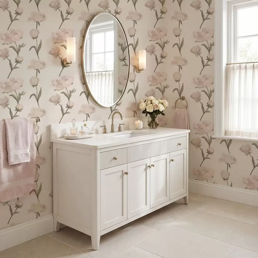 murales de pared Peonías de color rosa suave sobre fondo claro a01114