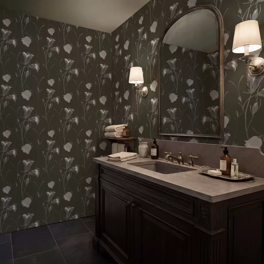 murales de pared Flores grises en forma de campana sobre fondo oscuro a01119v1