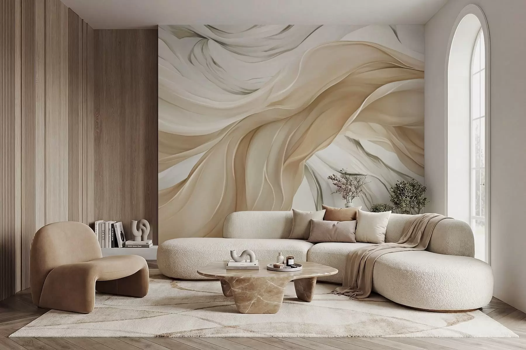 murales de pared Ondulaciones fluidas de tela beige w05152