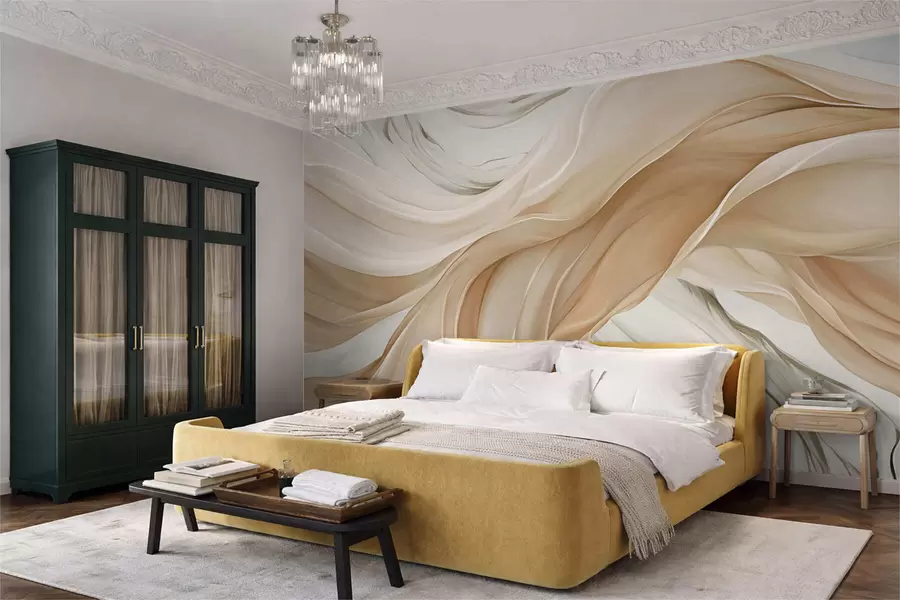 murales de pared Ondulaciones fluidas de tela beige w05152