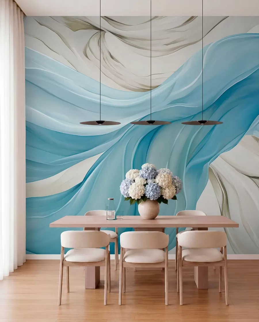 murales de pared Pliegues en marfil y azul w05152v1