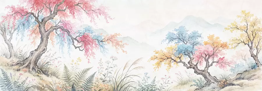 murales de pared Jardín pintado con colores vivos en un muro de hormigón. w05246