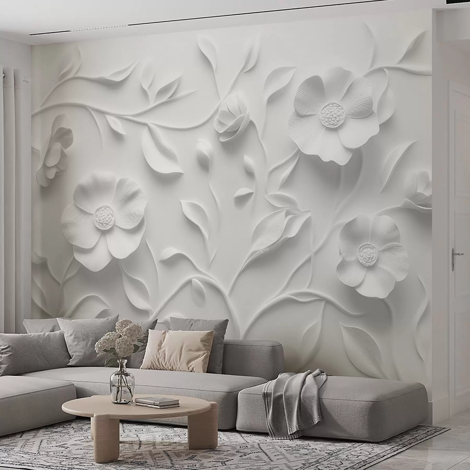 murales de pared Adorno floral en relieve gris w09710