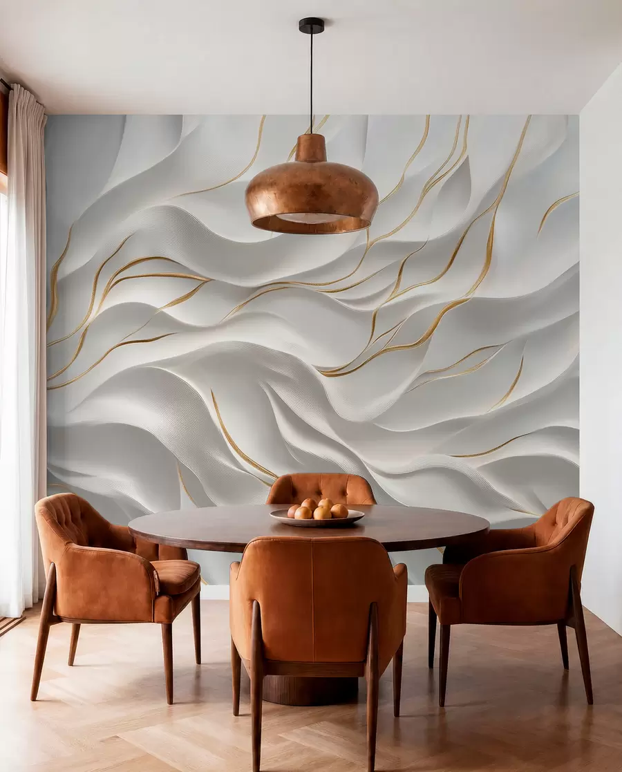 murales de pared Ondas en relieve grises con detalles en amarillo w09724