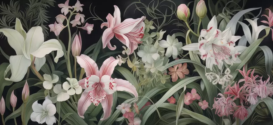 murales de pared Fantásticas flores sobre un fondo oscuro w05278