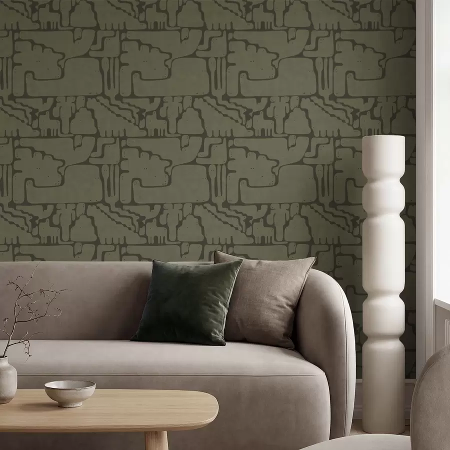 murales de pared Patrón orgánico abstracto en tonos verdes a01122