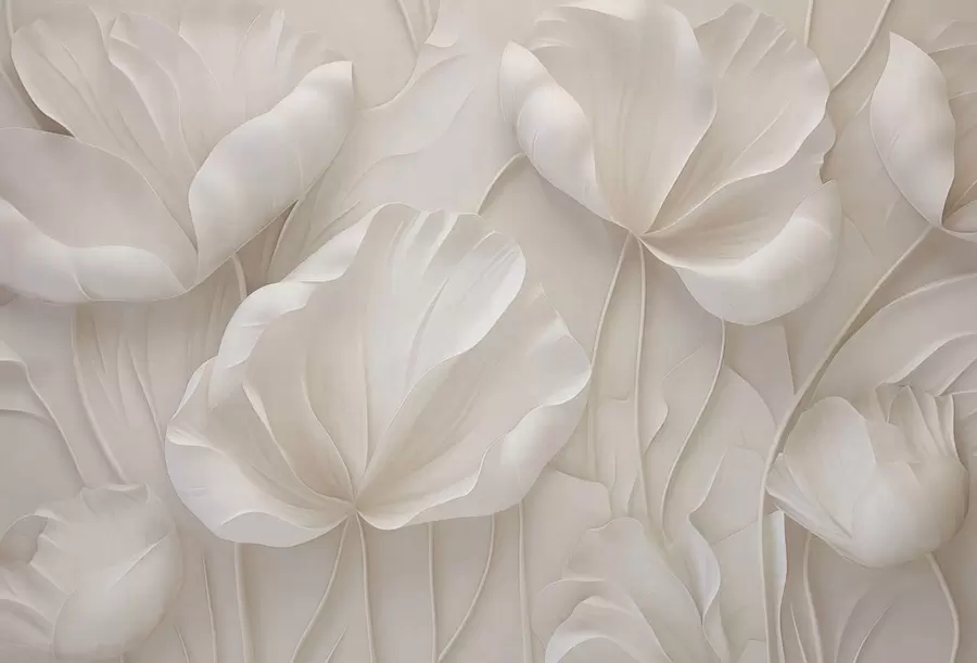 murales de pared Flores esculpidas con pétalos suaves w05355
