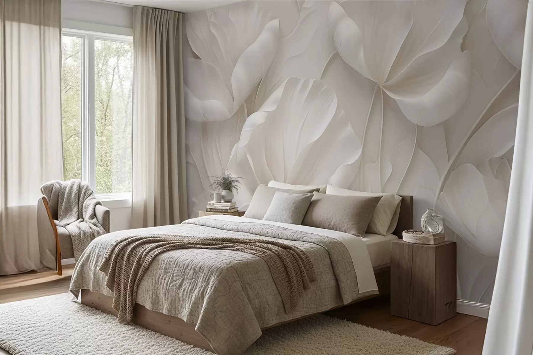 murales de pared Flores esculpidas con pétalos suaves w05355