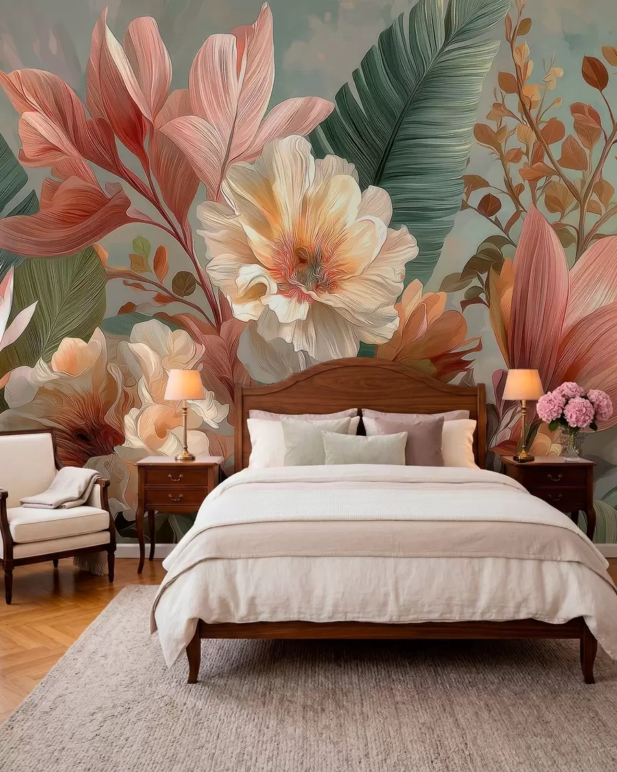 murales de pared Dosel de flores coral w05378