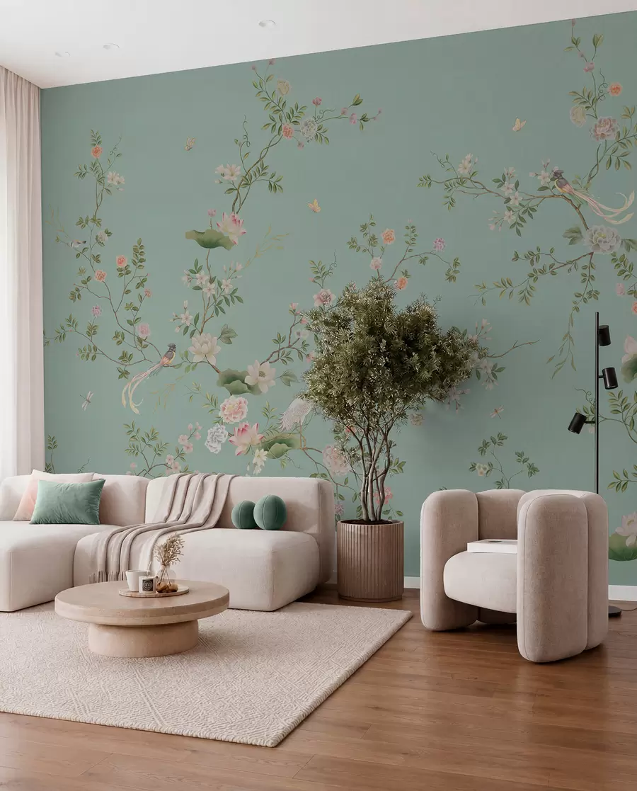 murales de pared Aves sobre salvia azulada w05416v1