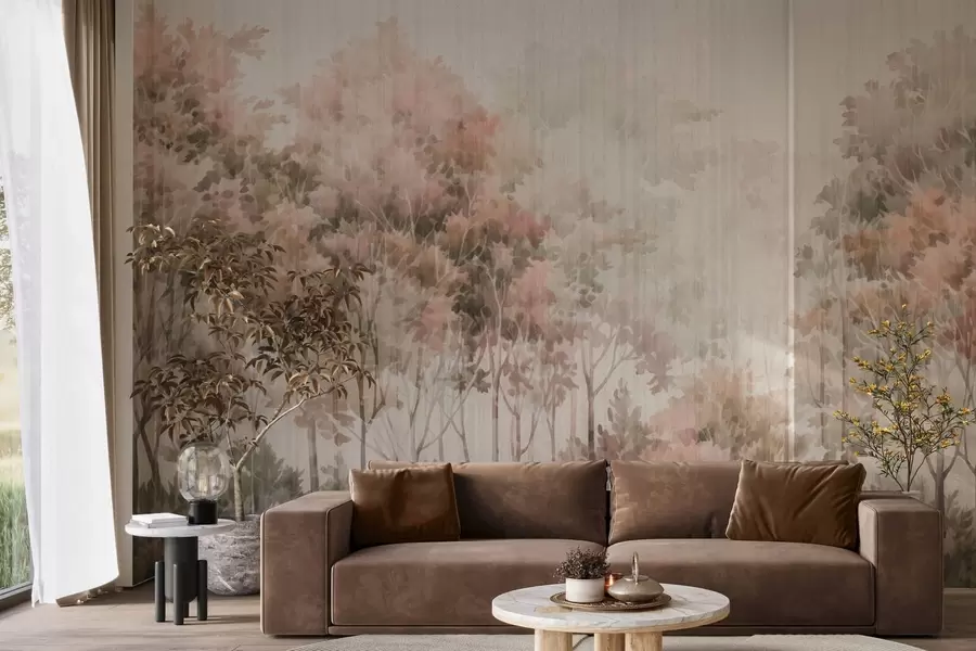 murales de pared Bosque frondoso y líneas w05442v2