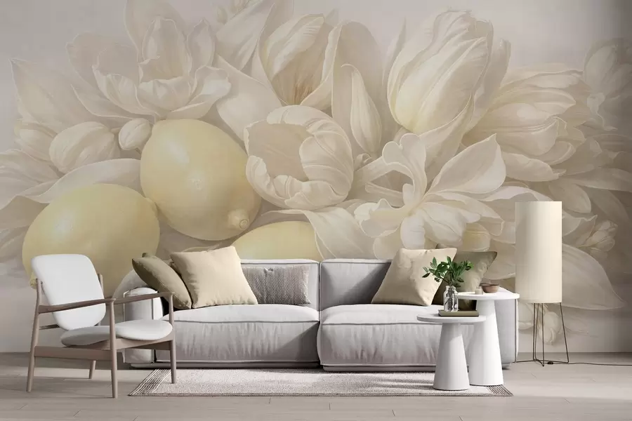 murales de pared Delicado ramo floral con limones w05449