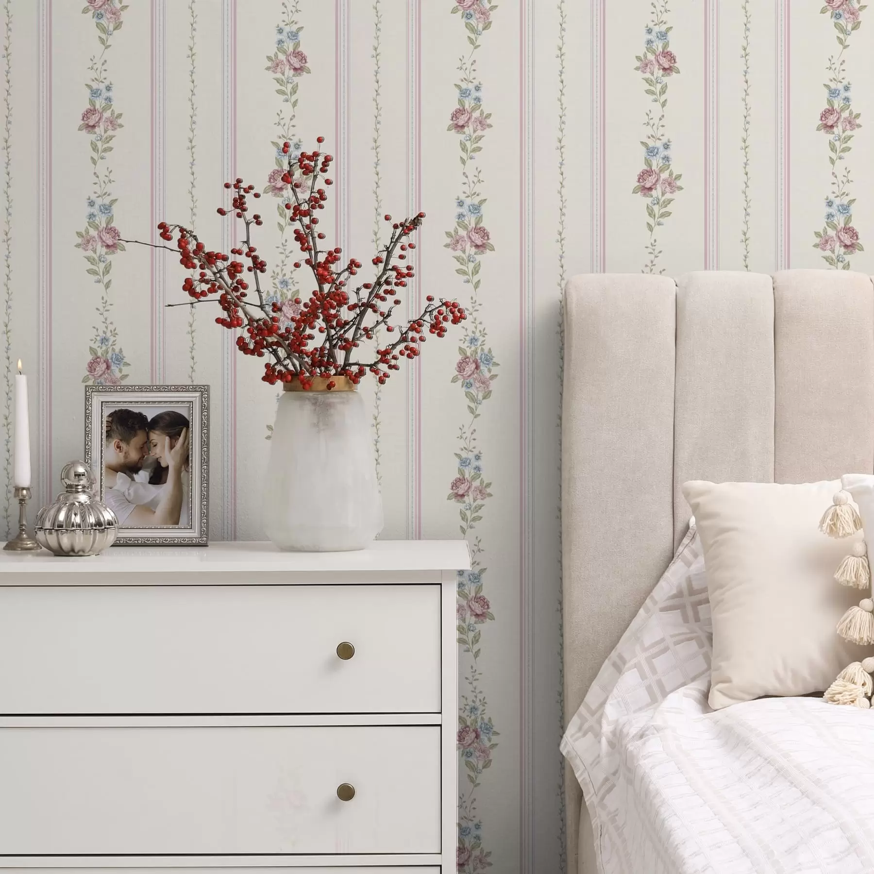 murales de pared Estampado floral a rayas en tonos suaves a01130