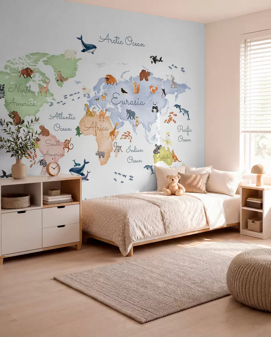 murales de pared Continentes animales en inglés c00012en