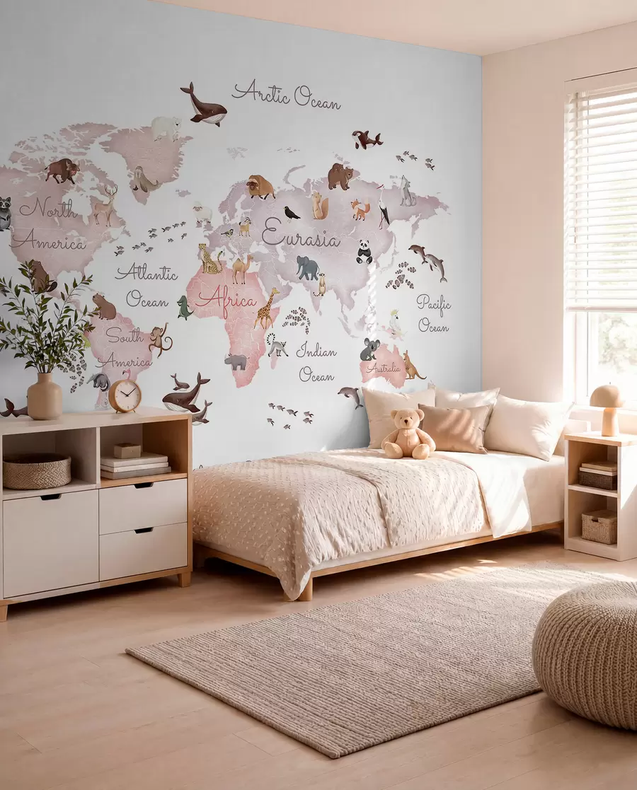 murales de pared Mapa fauna beige en inglés c00012env3