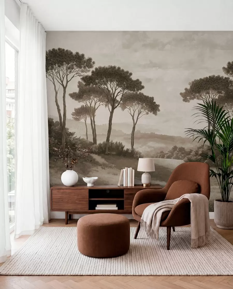 murales de pared Paisaje con árboles en tonos sepia vintage w05122v2