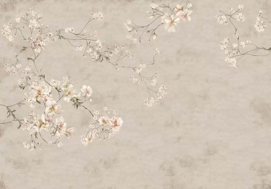 murales de pared Ramas florales delicadas de estilo chinoiserie sobre fondo claro w05427