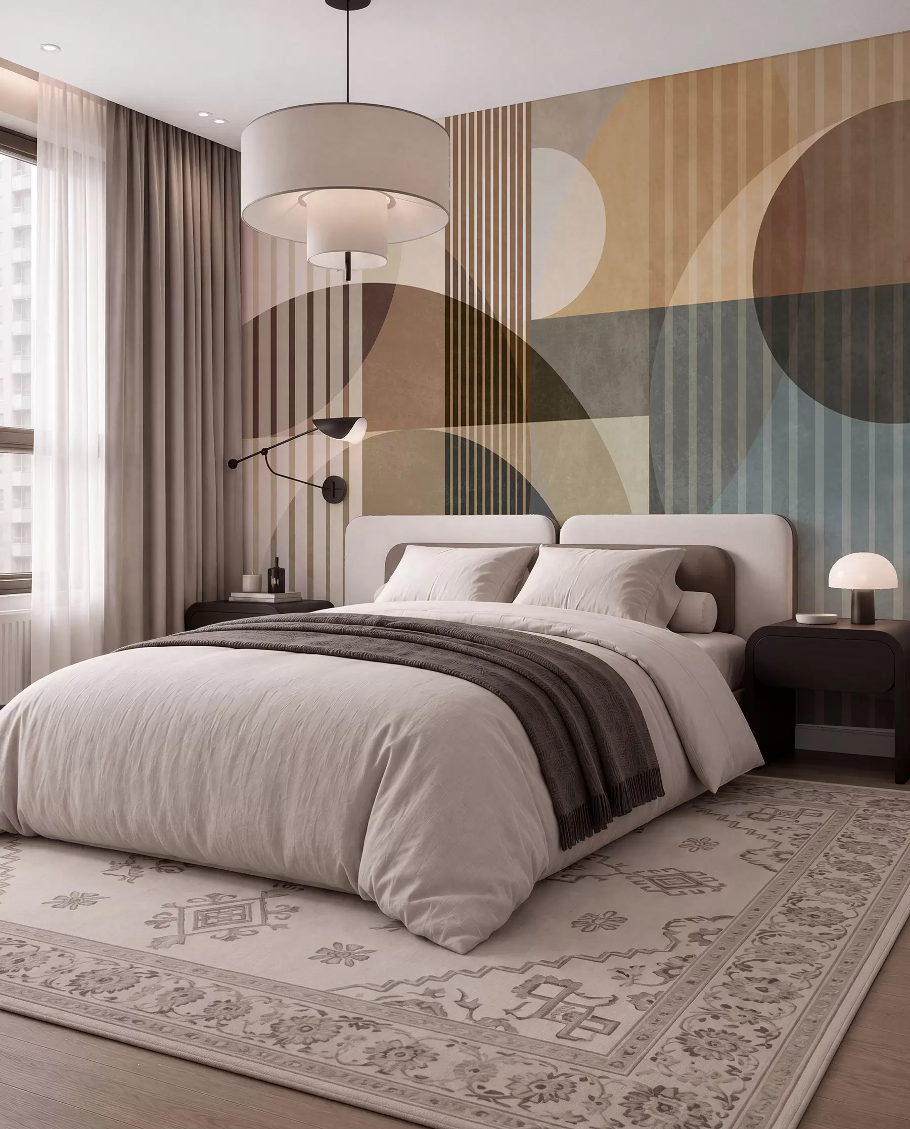 murales de pared Arcos ocre y rayas finas w09834