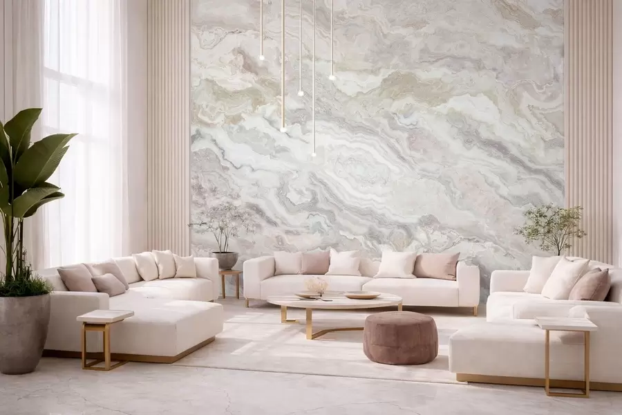 murales de pared Ónix claro con capas fluidas en tonos beige y gris w05430