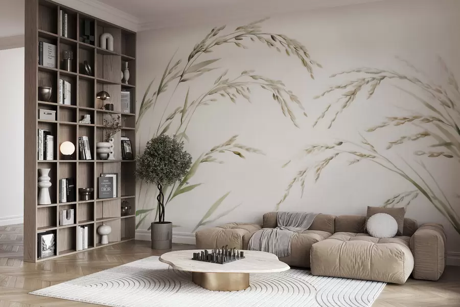 murales de pared Delicadas gramíneas en tonos pastel con un suave efecto de acuarela w09712
