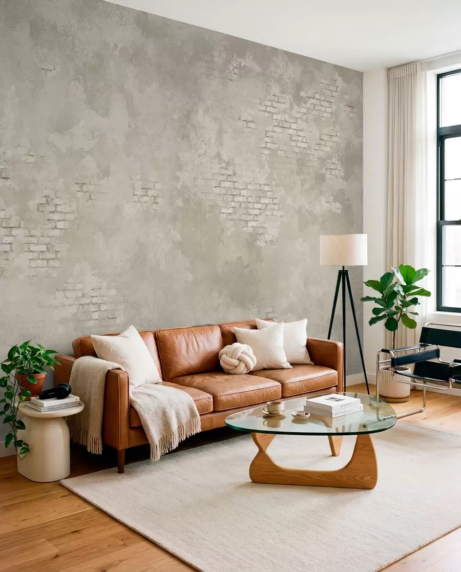 murales de pared Yeso ligero de estilo grunge con zonas de ladrillo visto w05161v1