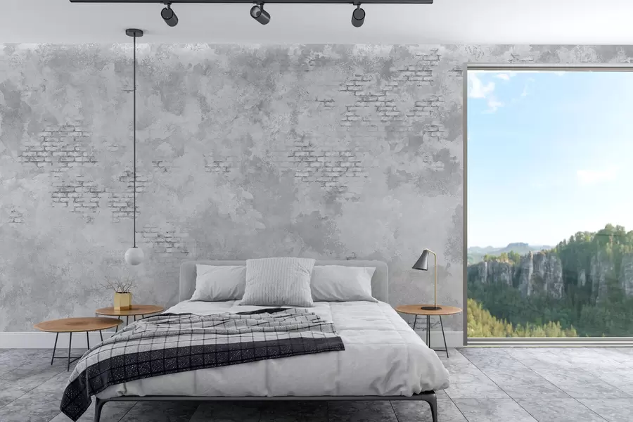 murales de pared Yeso gris de estilo grunge con zonas de ladrillo visto w05161v2