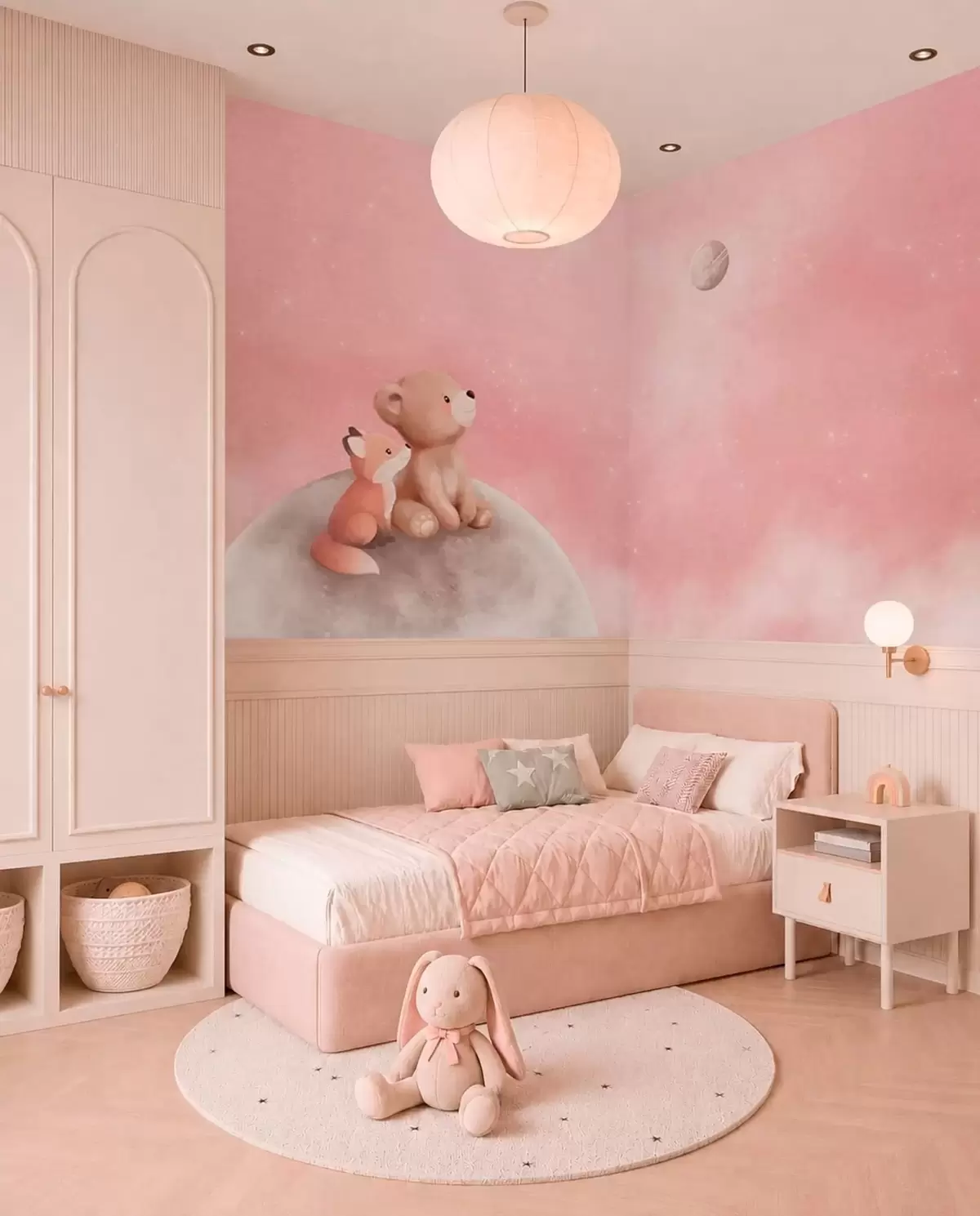 murales de pared Amigos lunares en cielo rosa w05431v2