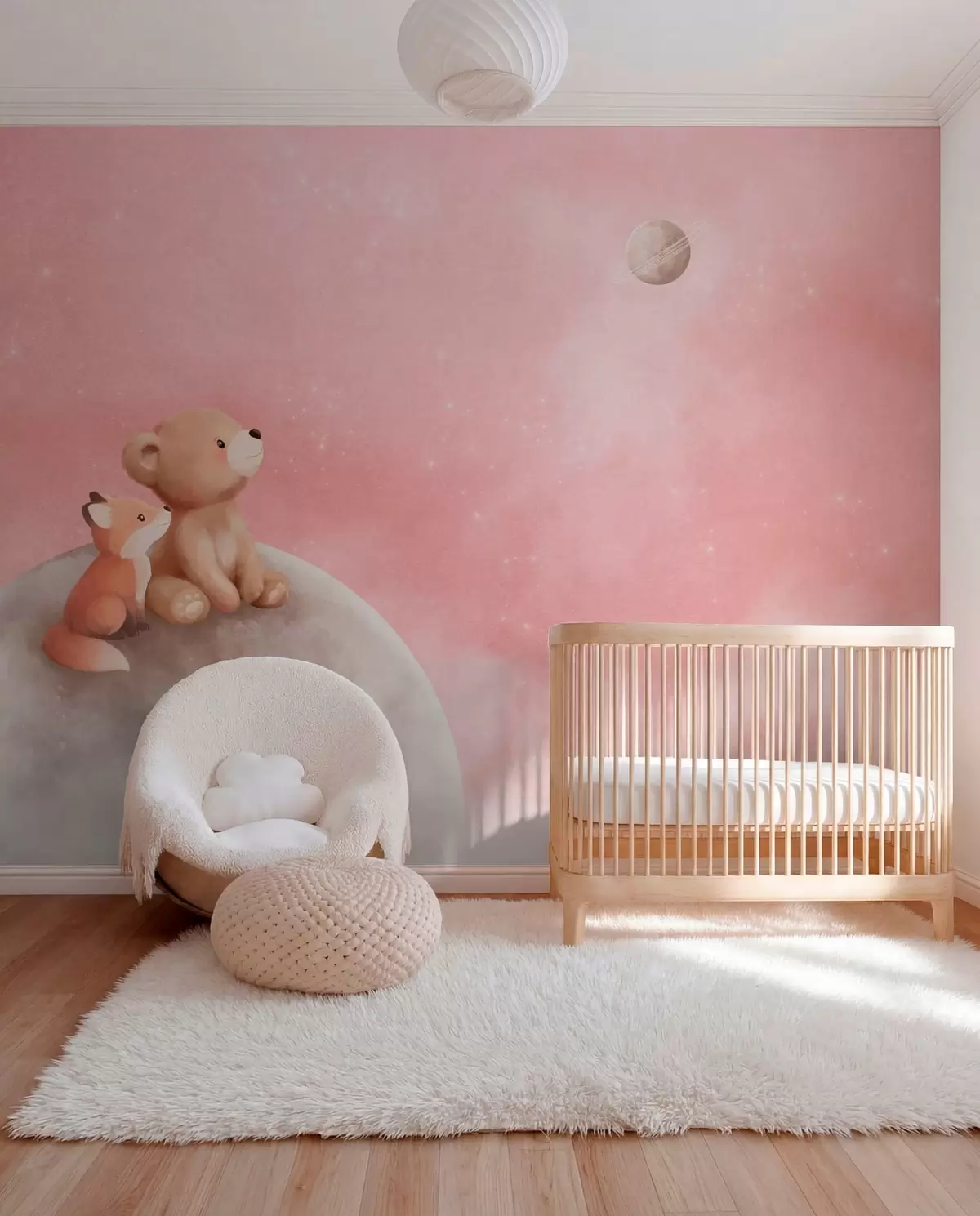 murales de pared Amigos lunares en cielo rosa w05431v2