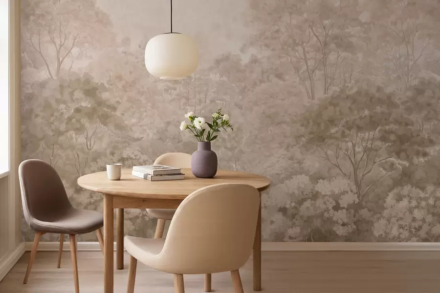 murales de pared Paisaje forestal de estilo vintage en cálidos tonos beige w05433v1
