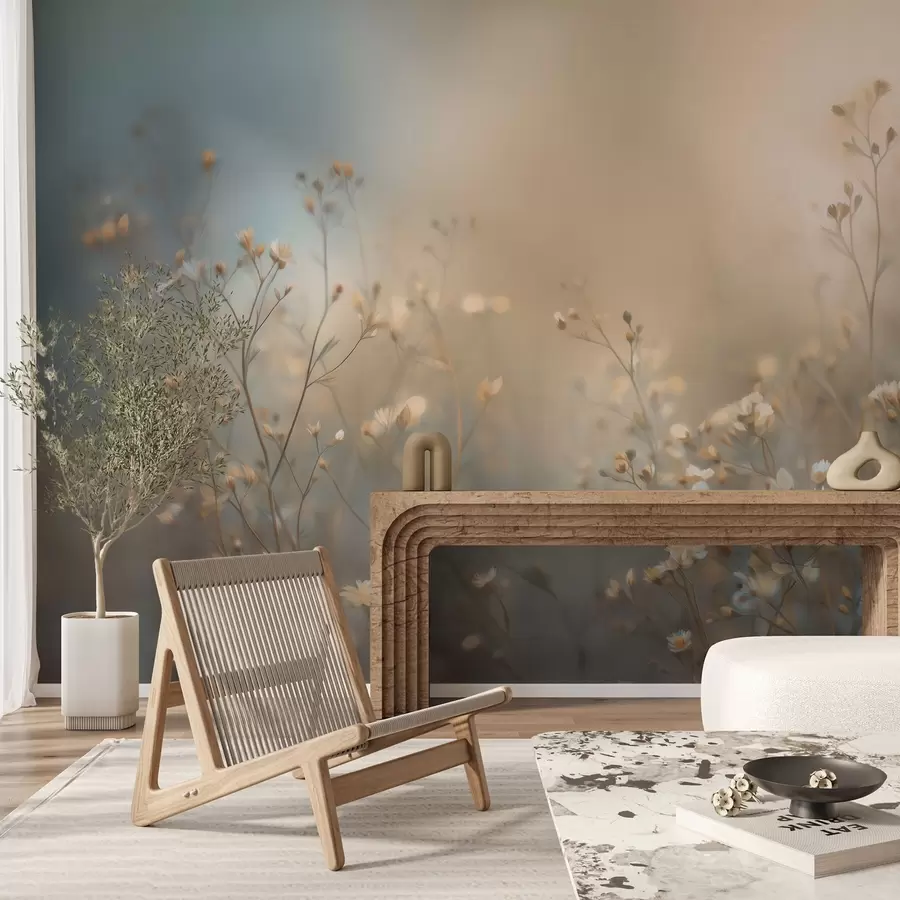 murales de pared hierbas de campo con flores pequeñas, con una profundidad de campo reducida w05386