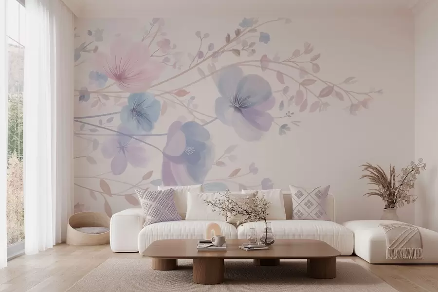 murales de pared delicadas flores silvestres sobre un fondo blanco w05388