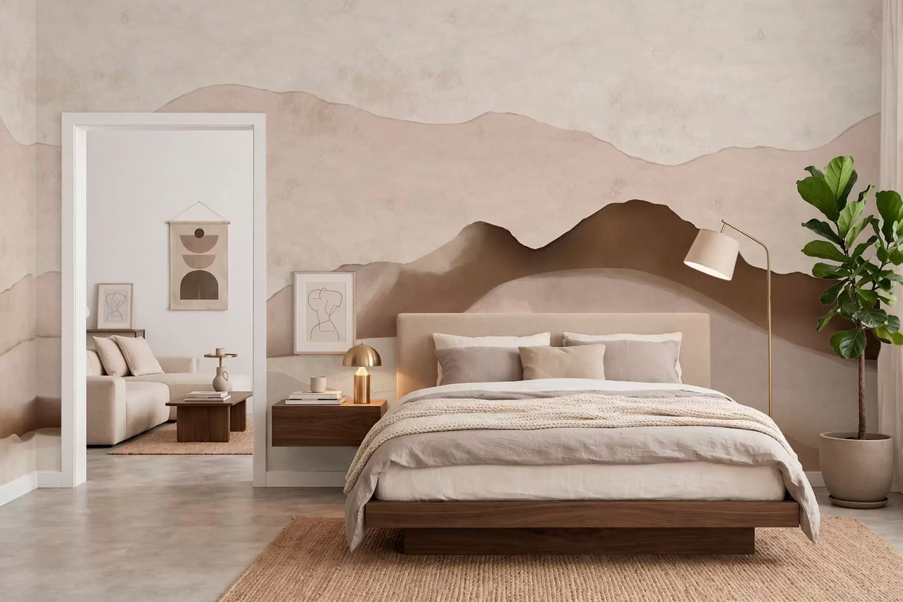 murales de pared Montañas abstractas en los estilos «Japandi» y minimalista w05434