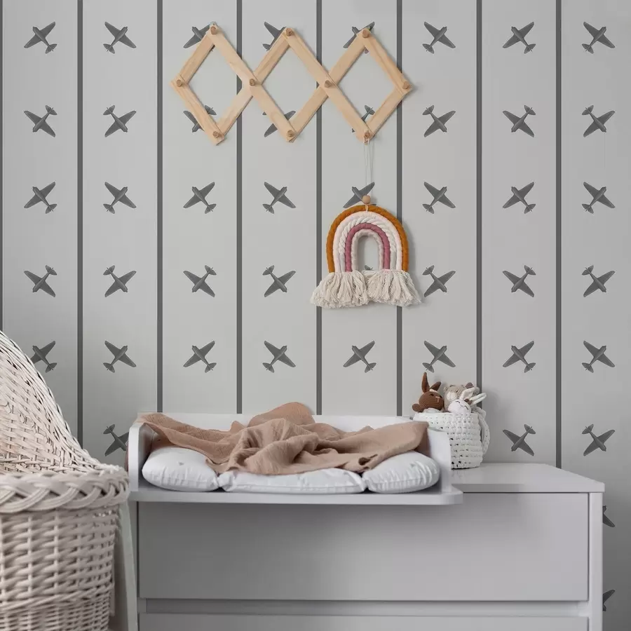 murales de pared Aviones con un diseño a rayas en tonos grises a01169v2