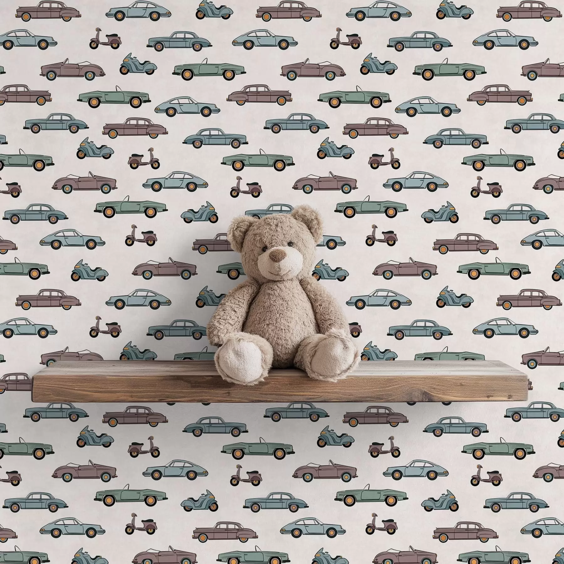 murales de pared Coches y motos retro sobre fondo claro a01172
