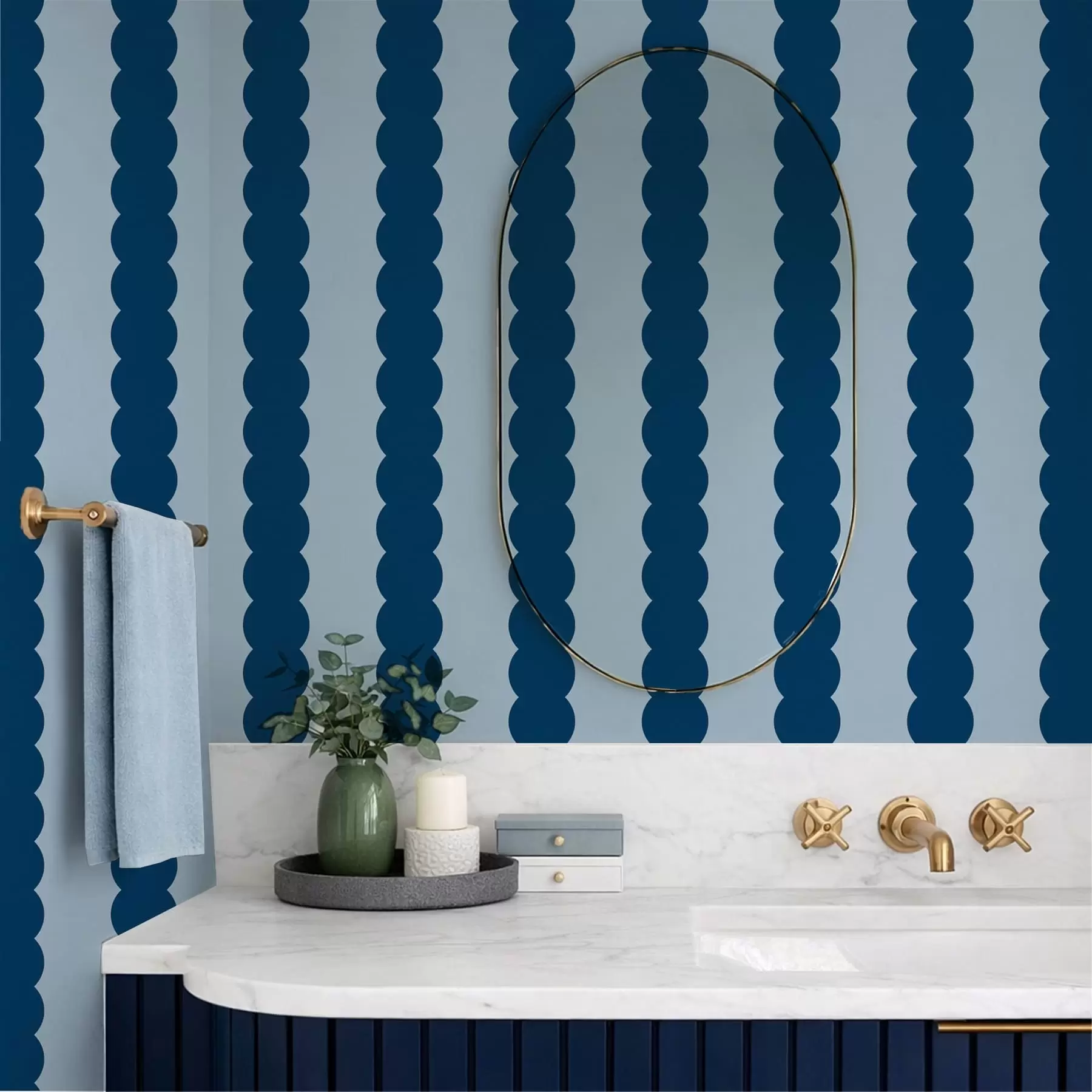 murales de pared Rayas onduladas de color azul oscuro en estilo minimalista a01182v3