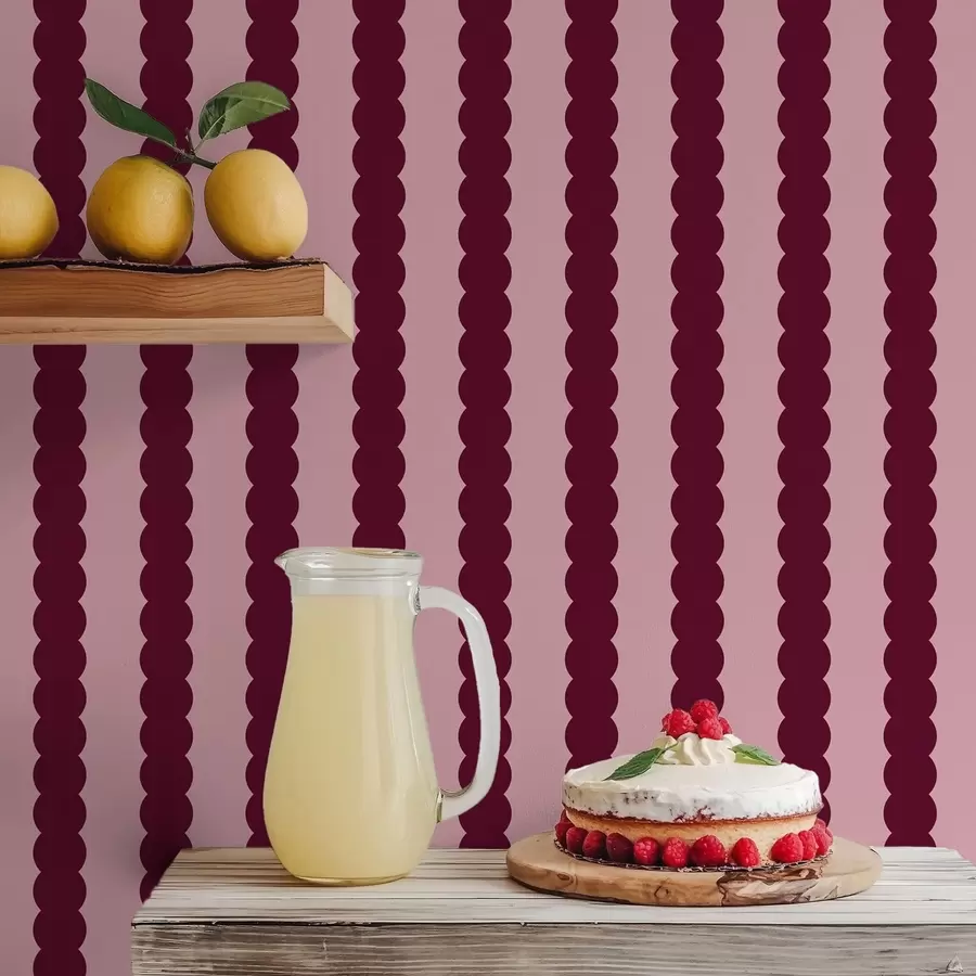 murales de pared Rayas onduladas en color burdeos, de estilo minimalista a01182v5