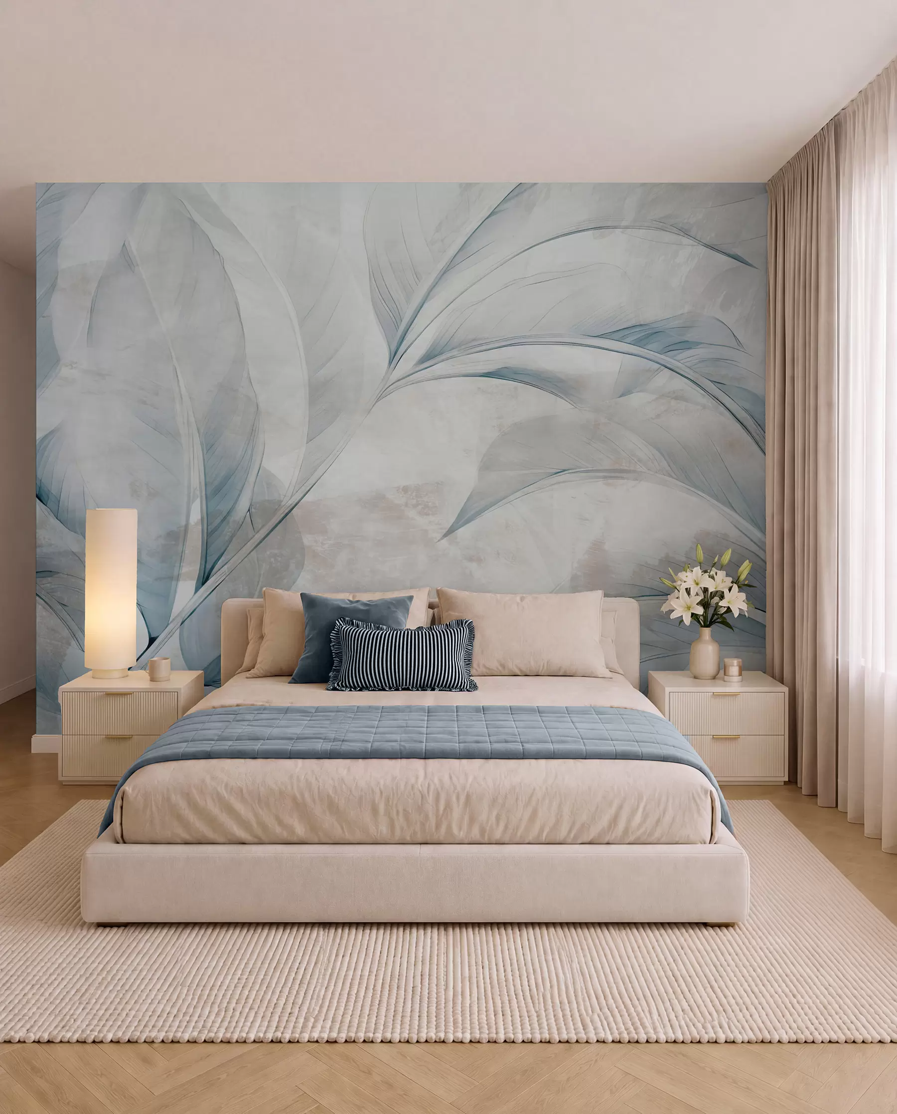 murales de pared Velo de hojas azules w05440