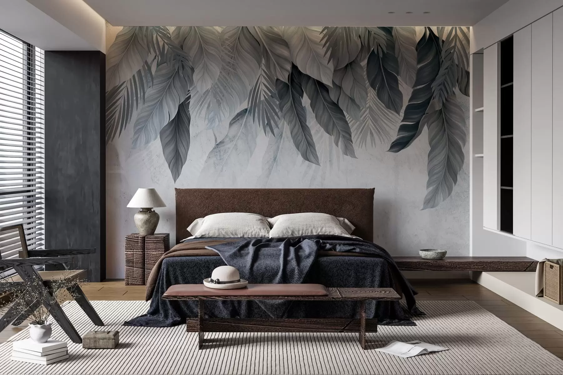 murales de pared Hojas tropicales colgantes sobre hormigón w05521v1