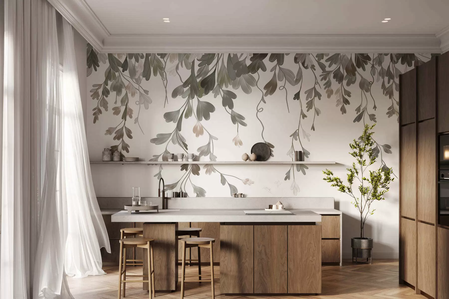 murales de pared Hojas delicadas que cuelgan w05526
