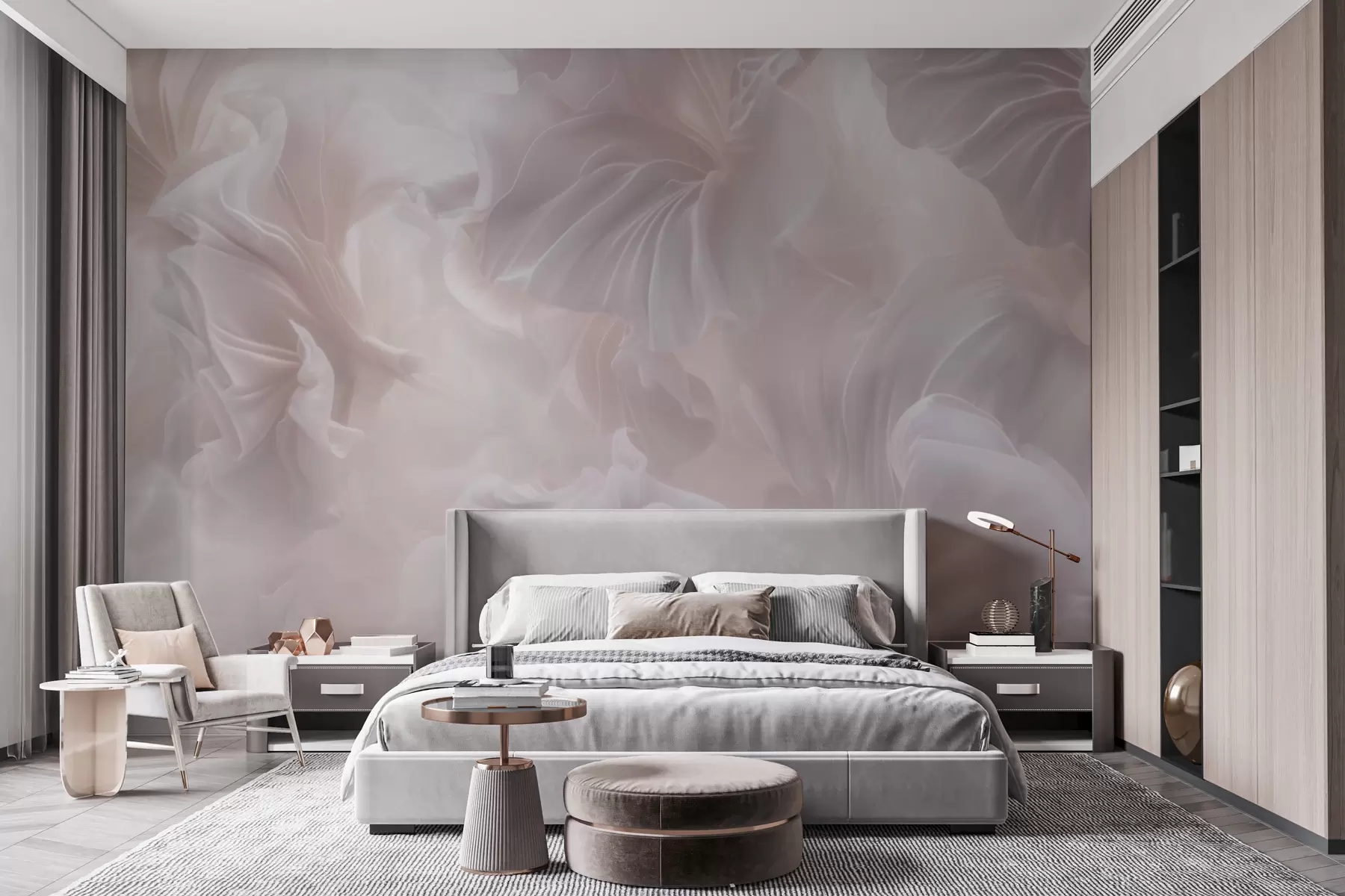 murales de pared Formas florales abstractas con pétalos ondulados en tonos pastel w09841