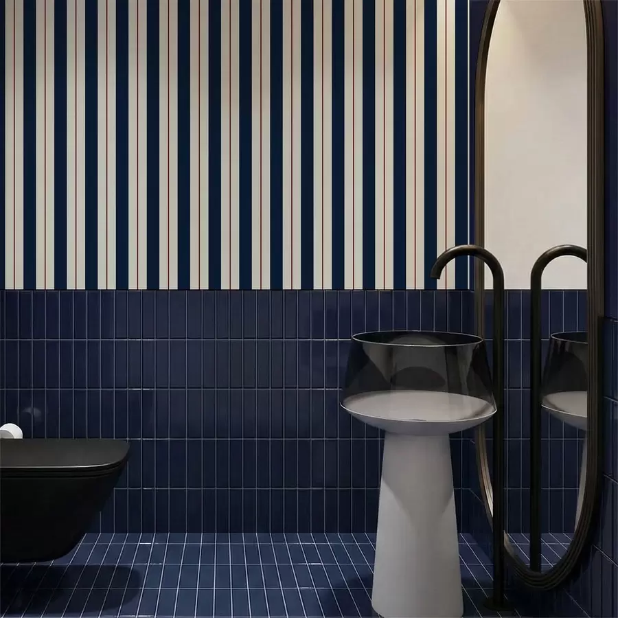 murales de pared Rayas azul oscuro con finas líneas rojas a01183v4