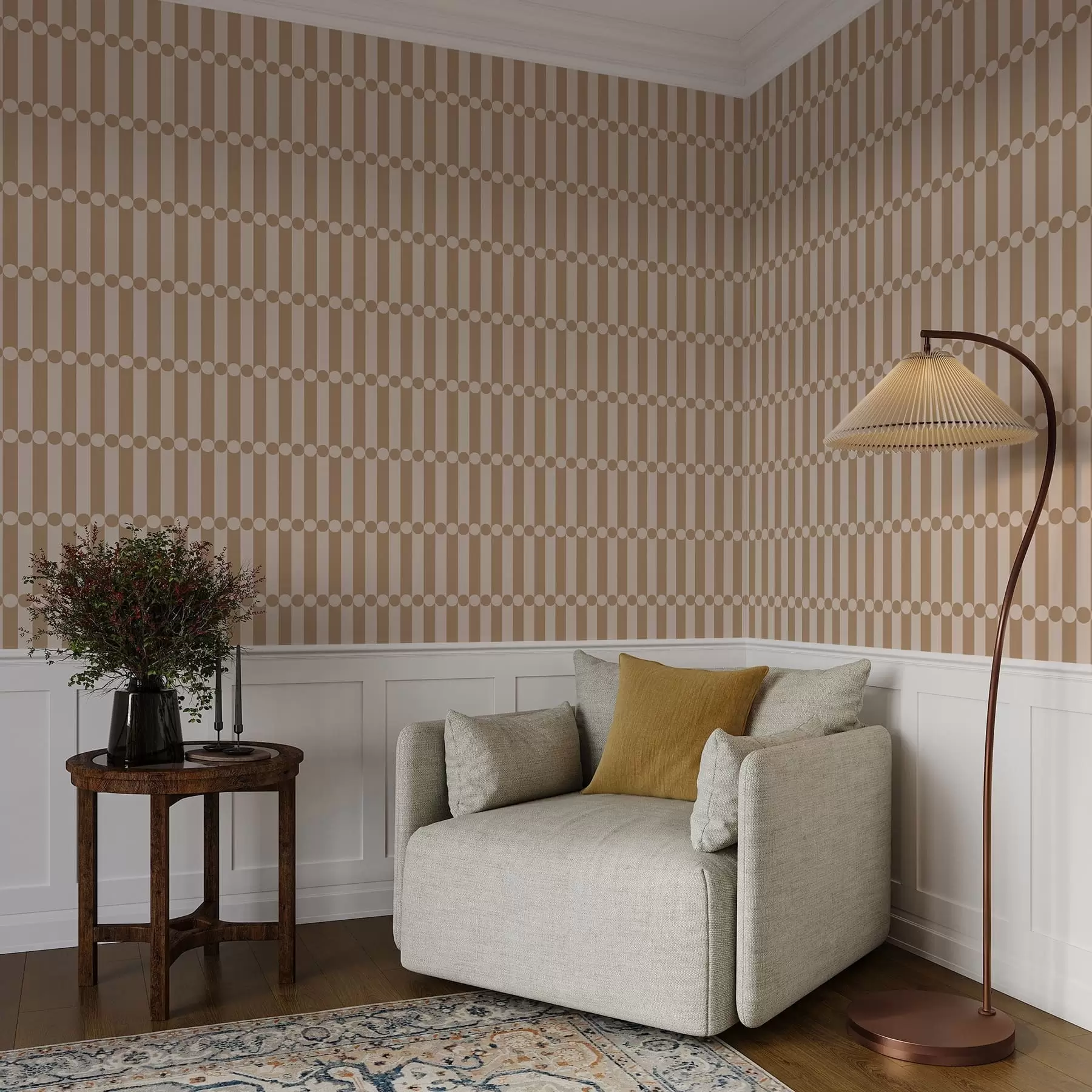 murales de pared Rayas en tonos beige cálidos con círculos en el centro a01186v1
